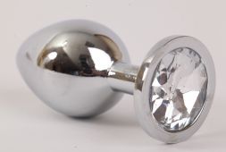 Анальная пробка Silver Medium с прозрачным кристаллом