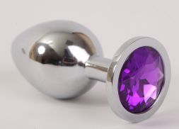 Анальная пробка Silver Medium с фиолетовым кристаллом