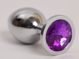 Анальная пробка Silver Large с фиолетовым кристаллом