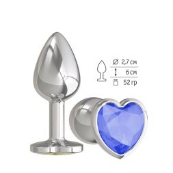 Анальная втулка Silver Small Heart с синим кристаллом