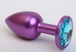 Металлическая анальная пробка Purple Small с голубым стразом