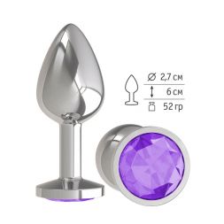 Анальная втулка Silver Small с фиолетовым кристаллом