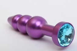 Конусная анальная пробка Spiral Purple с голубым стразом