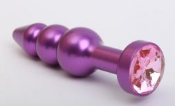 Конусная анальная пробка Spiral Purple с розовым стразом