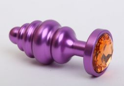 Фиолетовая анальная пробка Spiral Small с оранжевым стразом