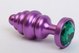 Фиолетовая анальная пробка Spiral Small с зеленым стразом