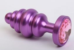 Фиолетовая анальная пробка Spiral Small с розовым стразом