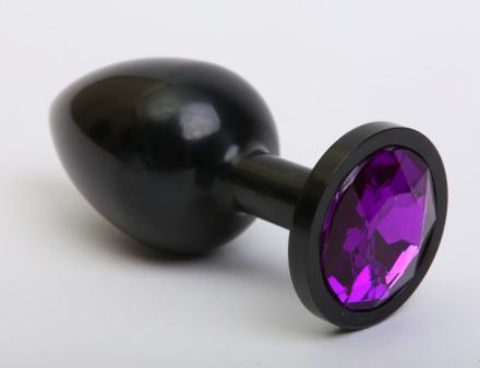 Анальная пробка Black Small с фиолетовым кристаллом