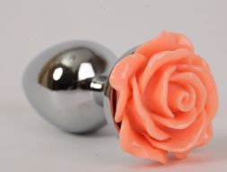 Анальная пробка Silver Small с оранжевой розой