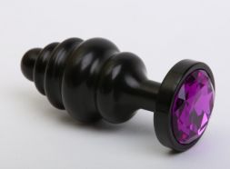 Анальная пробка Black Spiral Small с фиолетовым стразом