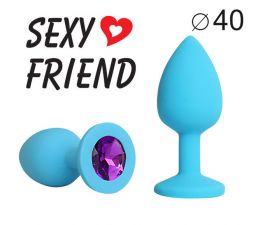 Голубая анальная пробка Sexy Friend с фиолетовым кристаллом
