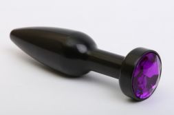 Конусная анальная пробка Black Large с фиолетовым стразом