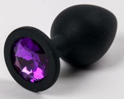 Анальная пробка Silicone Black Large с фиолетовым стразом