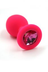 Анальная пробка Silicone Medium Pink с рубиновым стразом
