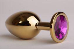 Анальная пробка Gold Large с фиолетовым кристаллом
